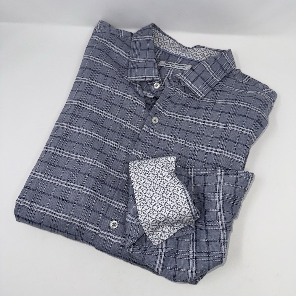 Tommy Bahama Long Sleeve BARBADOS BREEZE Stretch PLAID Linen Blend Camp Shirt